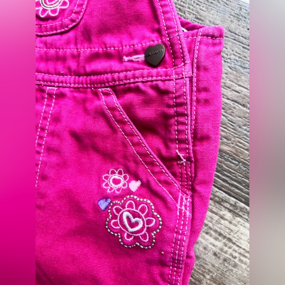 Y2K VTG pink Carhartt Embroidered denim overalls w/ pink plaid flannel lining - Picture 11 of 11